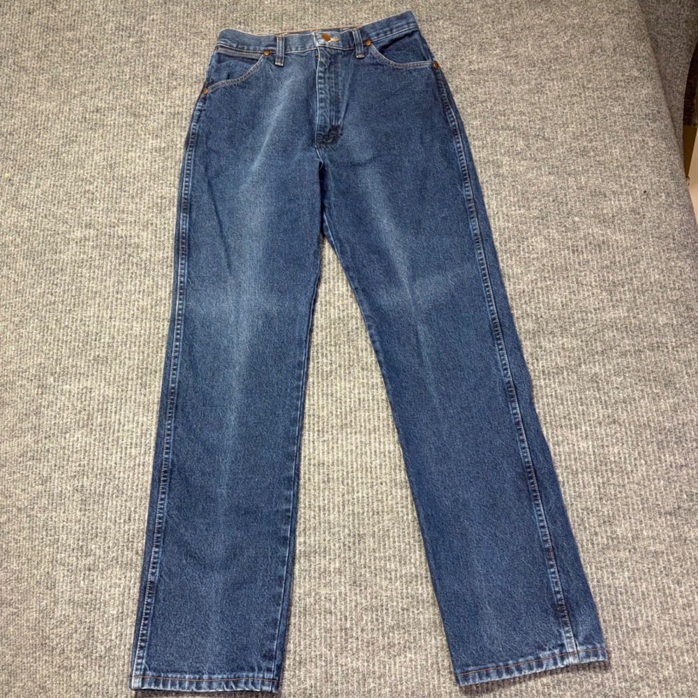 Wrangler 14MWZDD Womens High Rise Straight Leg Cowboy Cut Jeans Dark Wash 11x32